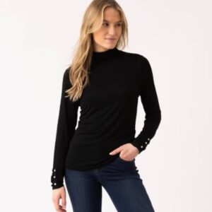Marble 6400 Black Polo Top with Ruched Sleeve