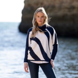 Marble 8068 Navy and White Cowl Knit