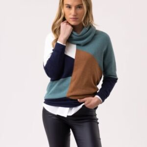 Marble 8071 Multi Coloured Panel Cowl Neck Jumper
