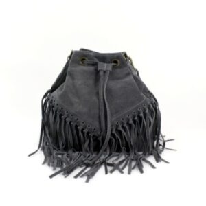 Suede Ash Grey Tassle Shoulder Bag