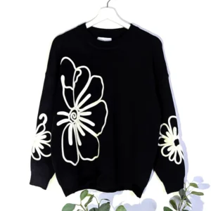 Sarah Tempest Black Sweater with White Flowers