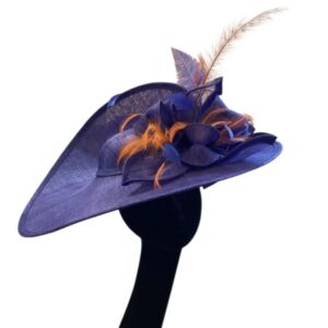 Royal Blue Large Hatinator trimmed with Orange Feathers