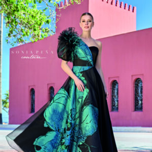 Sonia Peña Couture 1261001 Blue Floral Maxi Dress