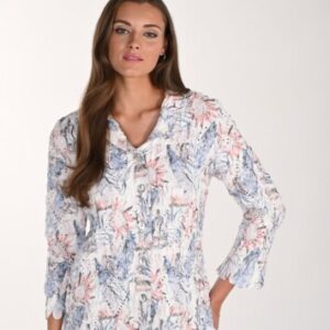 Frank Lyman 261648 White Blue Print Blouse