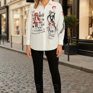 ORLY Contemporary White Print Shirt