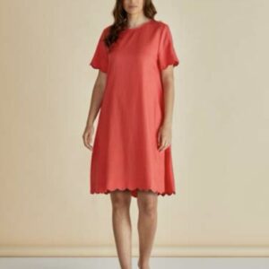 Betty Basics Coral Linen Mix Scallop Dress