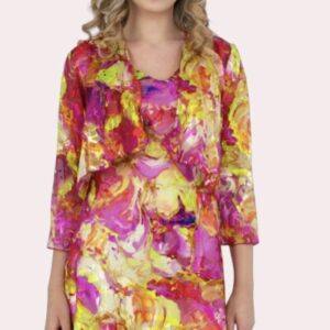 Allison Fashion Silk Print V Neckline Dress & Bolero 4111