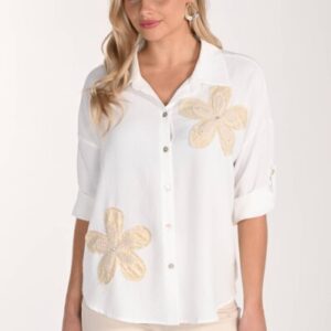 Frank Lyman 266517 White blouse with gold flower applique