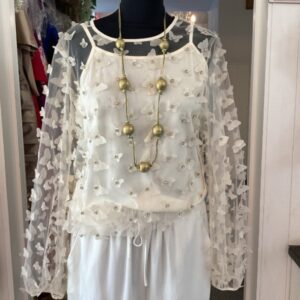 Frank Lyman Butterfly Blouson Top with Cami Size 10