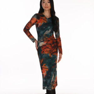 Frank Lyman 263433 Teal and Burnt Orange Print Dress