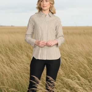 Foil Push Up Shirt in Taupe Stripe