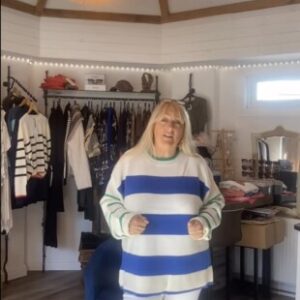Betty Basics Striped Ivory Royal Blue Jumper