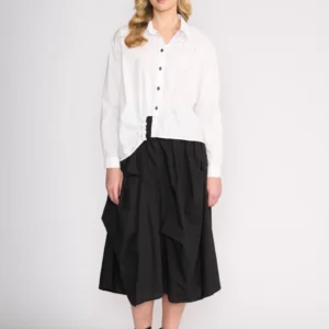 Foil Cotton White Shirt with Gathered Detail
