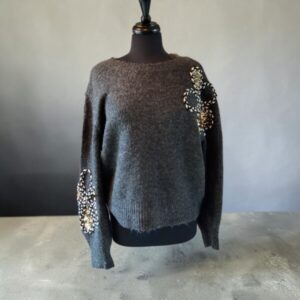 Orly Charcoal Grey Jumper with Floral Applique