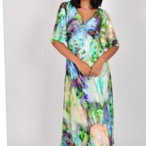 Allison Fashion Silk Print V Neckline Dress 6160